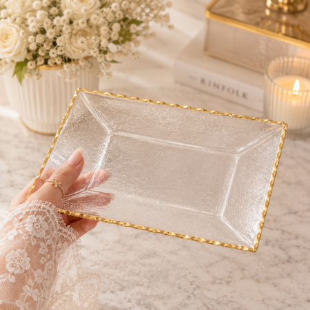صحن ضيافة زجاج اطار ذهبي cm 27*20CM 18-6